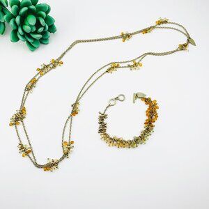 Coldwater Creek Orange/Yellow Ombre Bead Extra Long Necklace and Bracelet